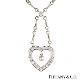 Tiffany & Co. Diamond and Pearl Heart Necklace in Platinum
